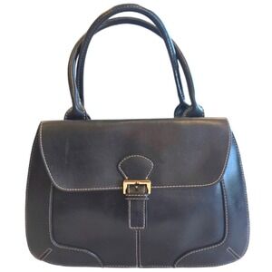 Emilie M. Black Structured Satchel Bag Top Handle Flap Vegan Leather Y2K Office